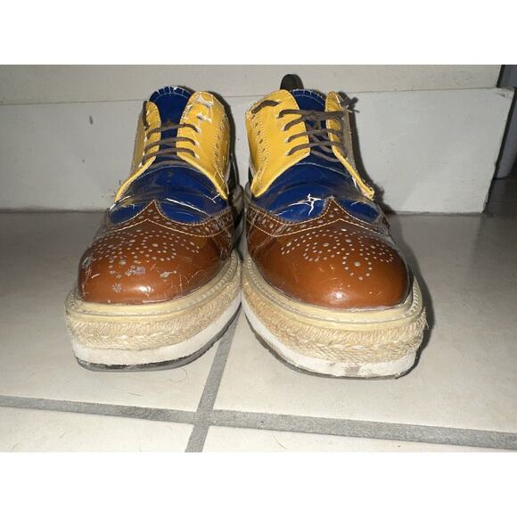 Prada Men's Shoes Brogue Us 9 Patent Leather Yellow Blue Wingtip Oxford M169 - Picture 6 of 16